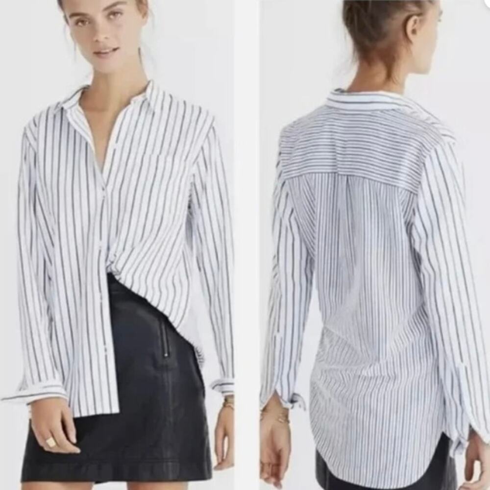 Madewell Classic Ex-Boyfriend Shirt Blue & White Mixed Stripe Button Down Small - Picture 4 of 8